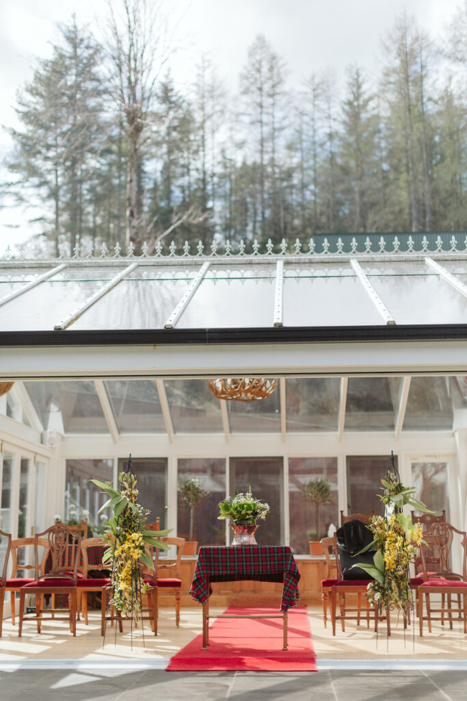 Elegant greenhouse at Woodside Lodge, perfect for corporate events and social gatherings.