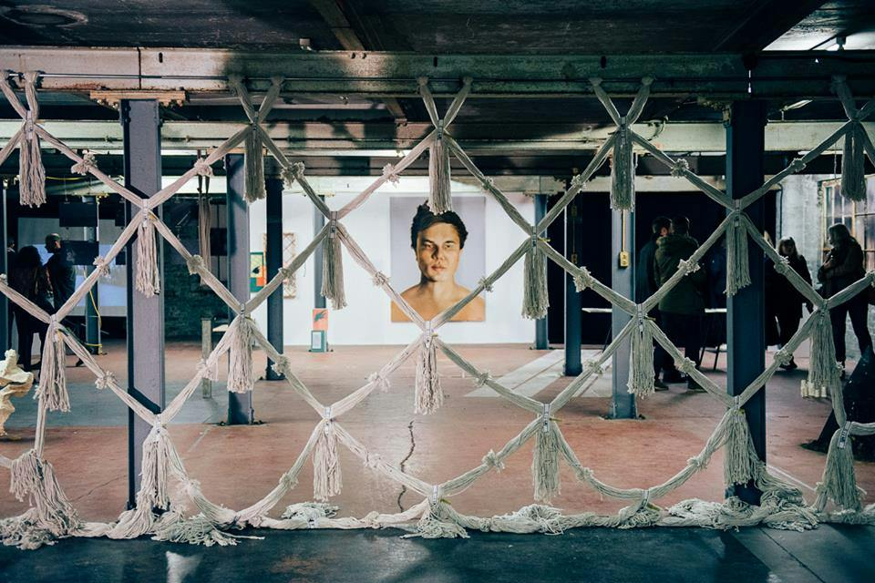 Crawfords meeting room at The Biscuit Factory with artistic installation for events.