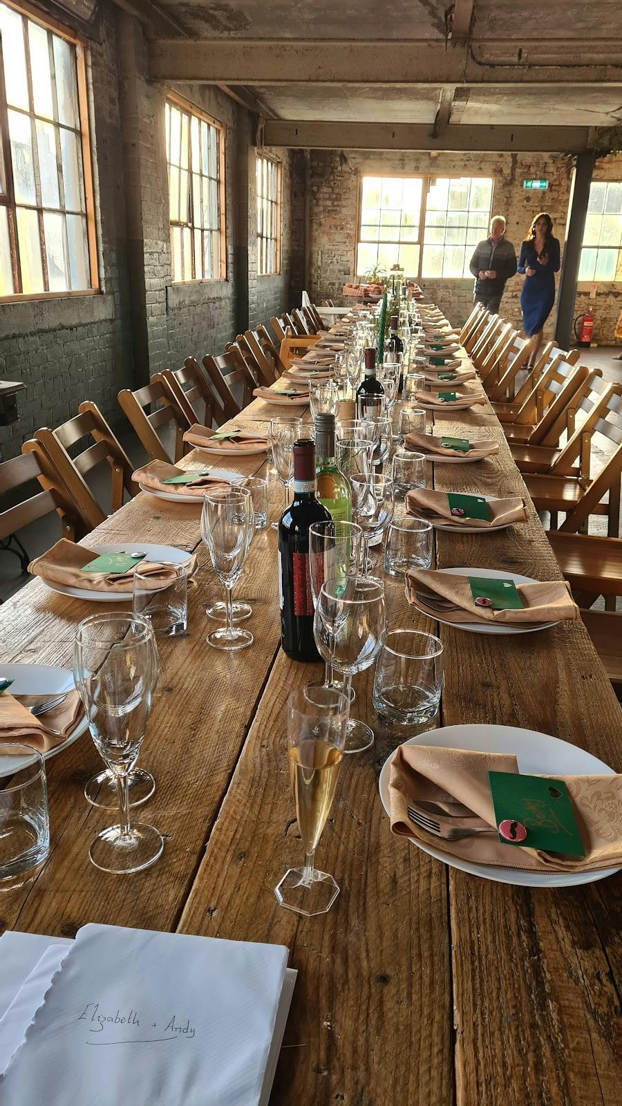 Crawfords meeting room with rustic table, ideal for corporate dinners and events.