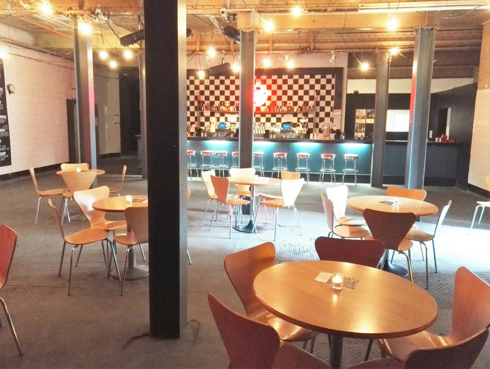 Crawfords meeting room at The Biscuit Factory, modern bar, versatile event space.