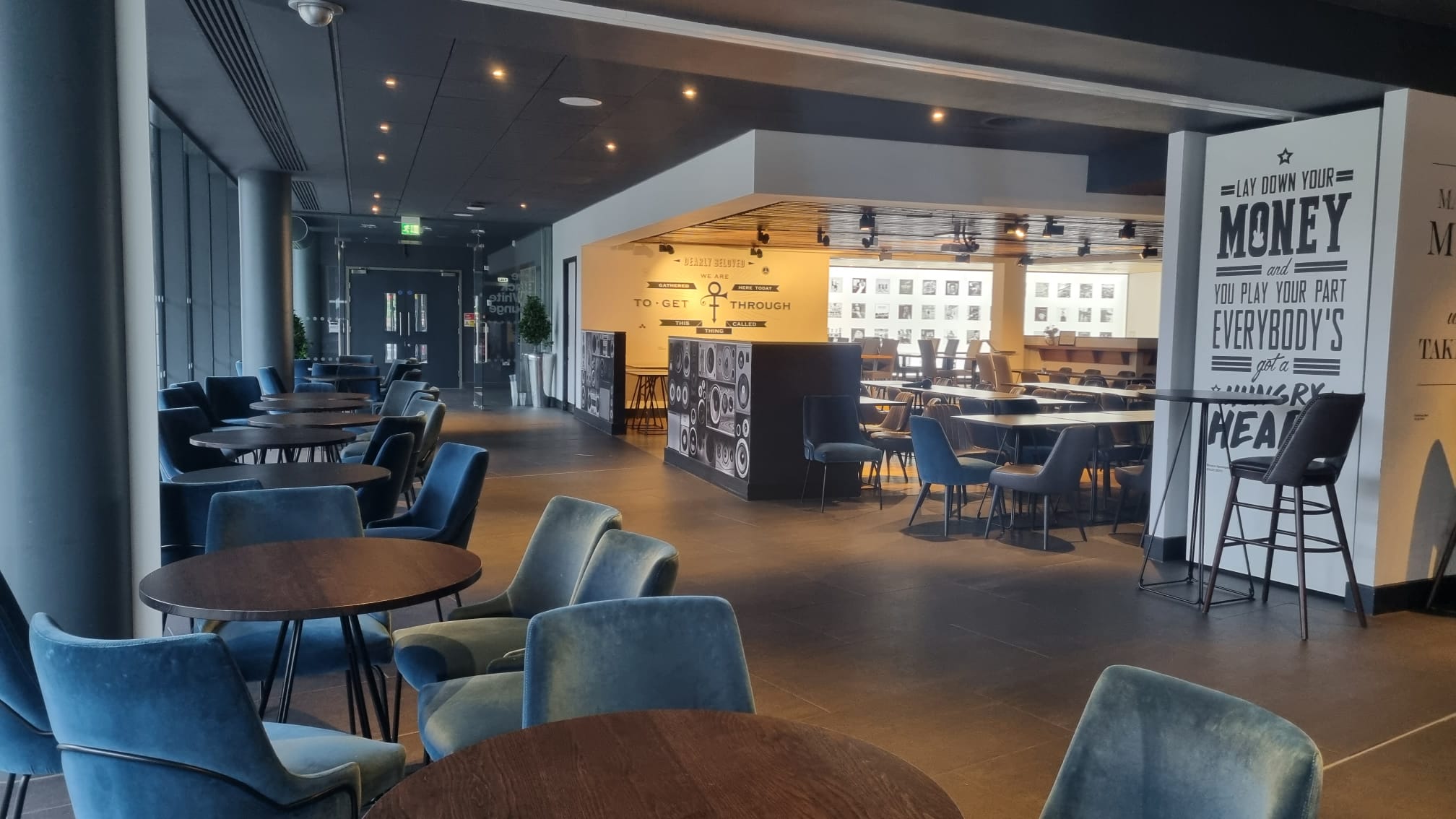 Modern Black and White Lounge in Leeds, ideal for networking events and workshops.