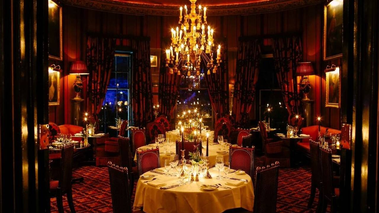 Elegant dining room at Rhubarb Restaurant, perfect for upscale events and formal dinners.