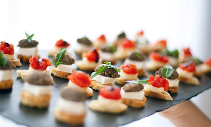 Elegant gourmet canapés in Madison Room, perfect for upscale events and receptions.