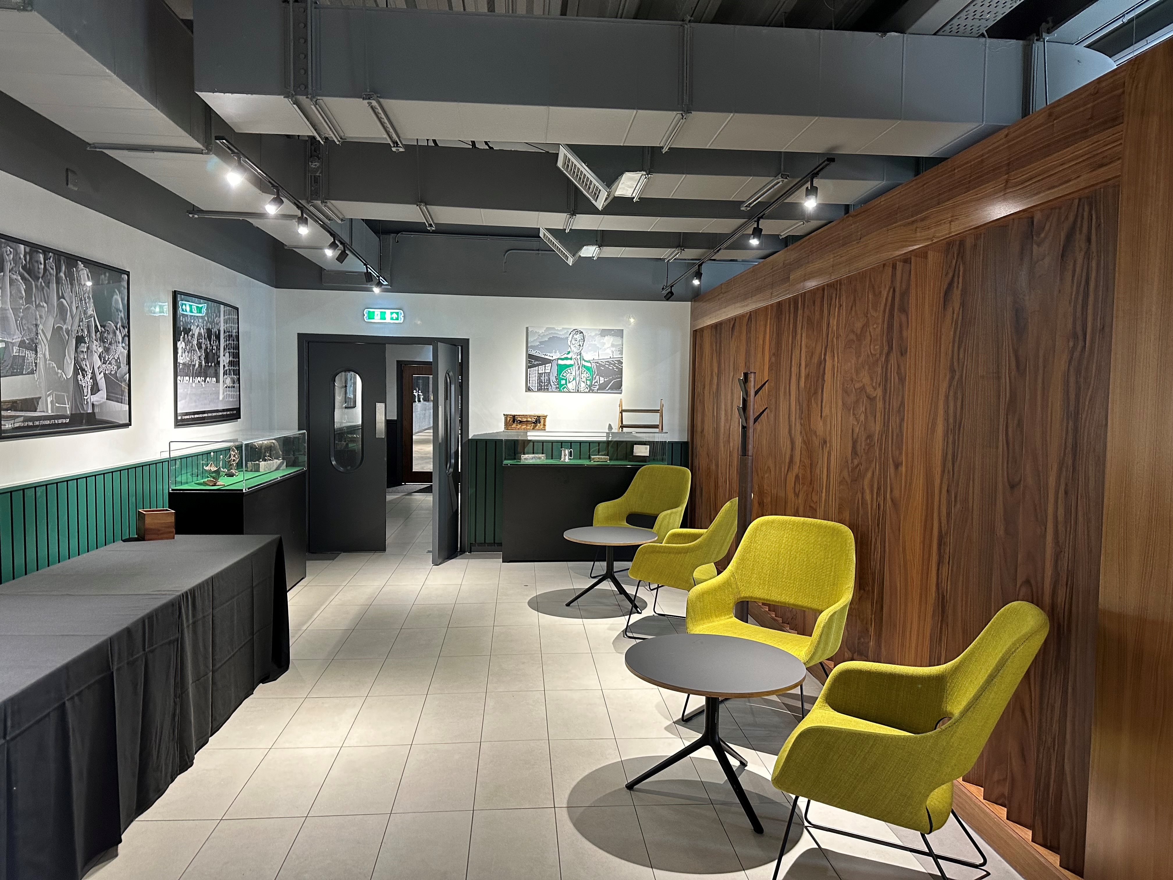 Chairman's Club at Hibernian FC, modern decor, ideal for networking events and meetings.