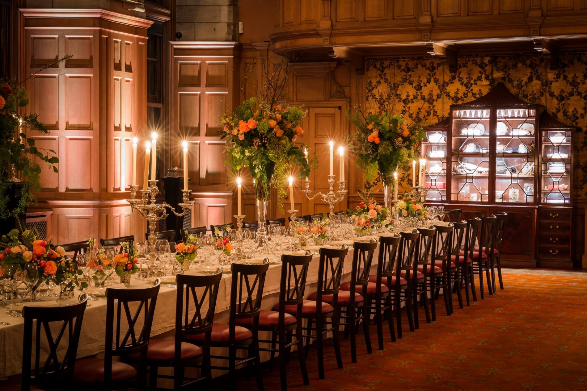 Grand Banqueting Hall in Barnbougle Castle, elegantly set for a formal gala event.