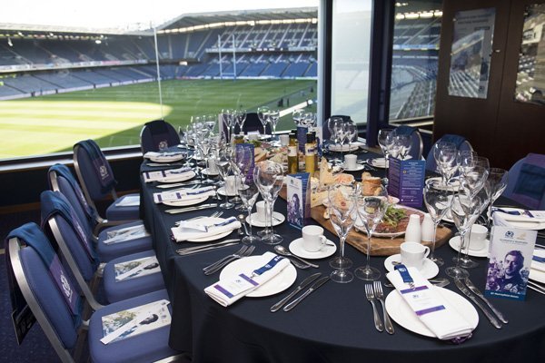 Executive Boxes in Scottish Rugby Hospitality with elegant dining setup for corporate events.