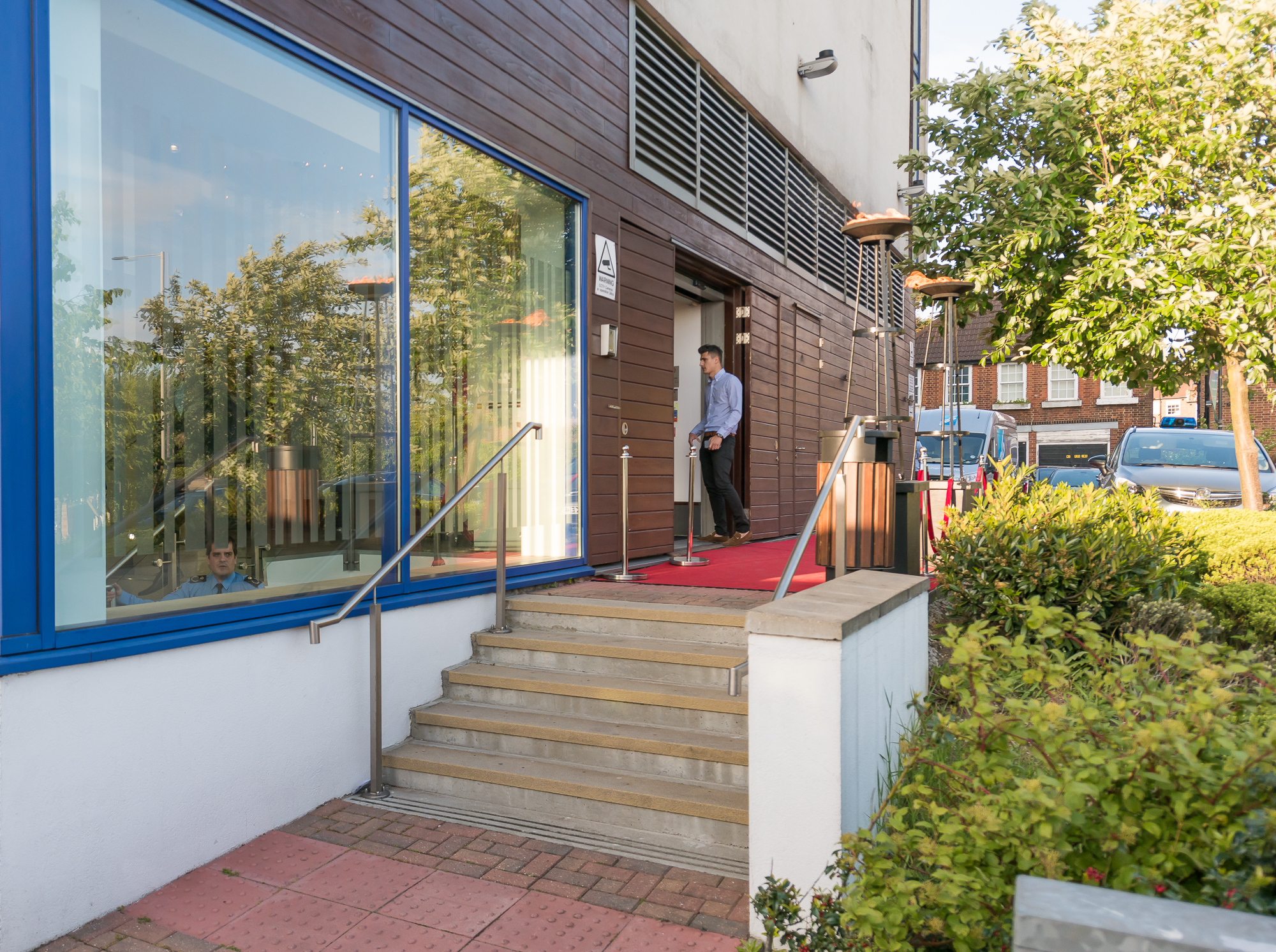 Madison Room entrance with red carpet, perfect for networking events and gatherings.