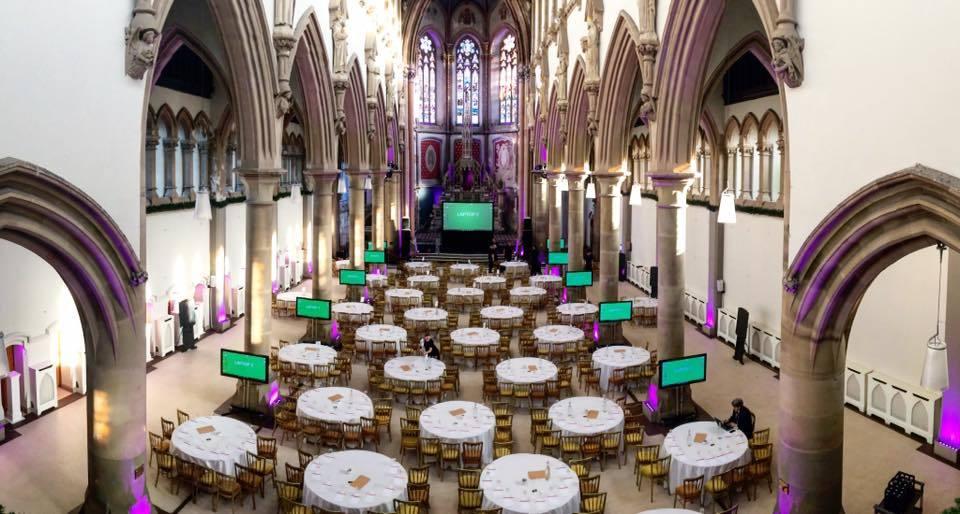 Great Nave in Manchester Monastery, elegant venue for conferences and formal dinners.