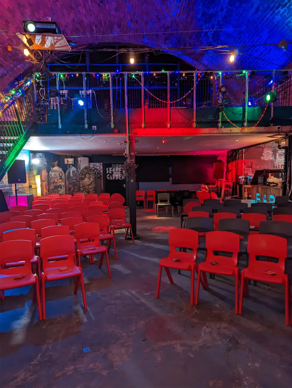 Mezzanine Level at Leith Arches: vibrant event space for presentations and workshops.