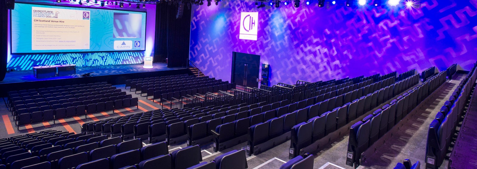 Lomond Auditorium with tiered seating, perfect for conferences and presentations.