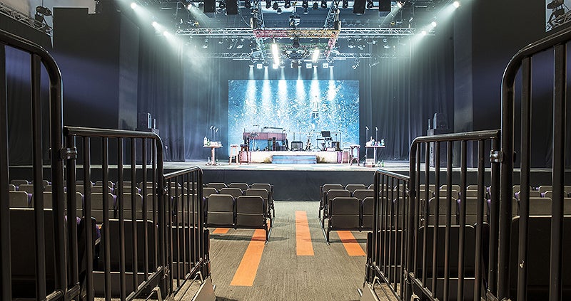 Lomond Auditorium stage set for presentations, ideal for conferences and performances.