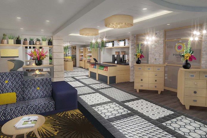 Modern lobby at Point A Hotel Edinburgh, ideal for meetings and events.