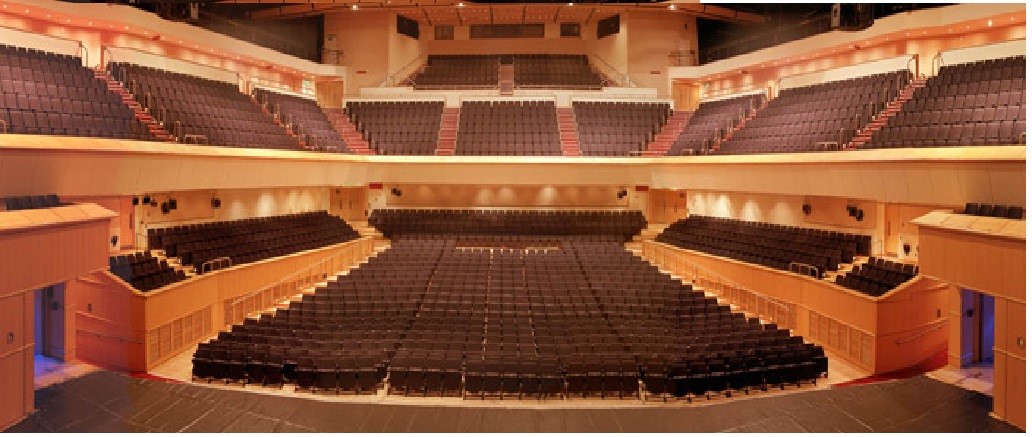 Main Auditorium in Glasgow Royal Concert Hall with tiered seating for events and conferences.