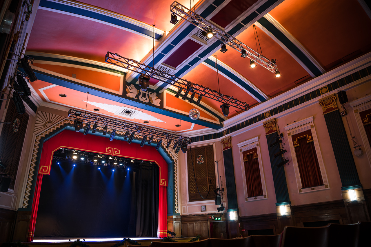 Studio Theatre at Carnegie Hall with vibrant ceiling, ideal for performances and events.