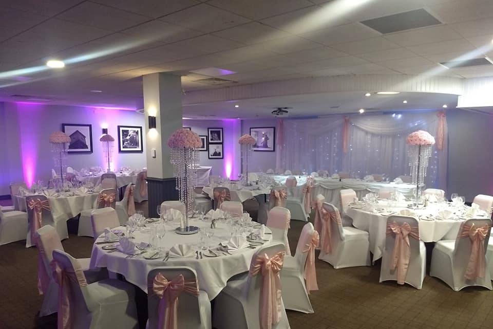 Elegant banquet room at Village Hotel Bury, perfect for weddings and formal events.