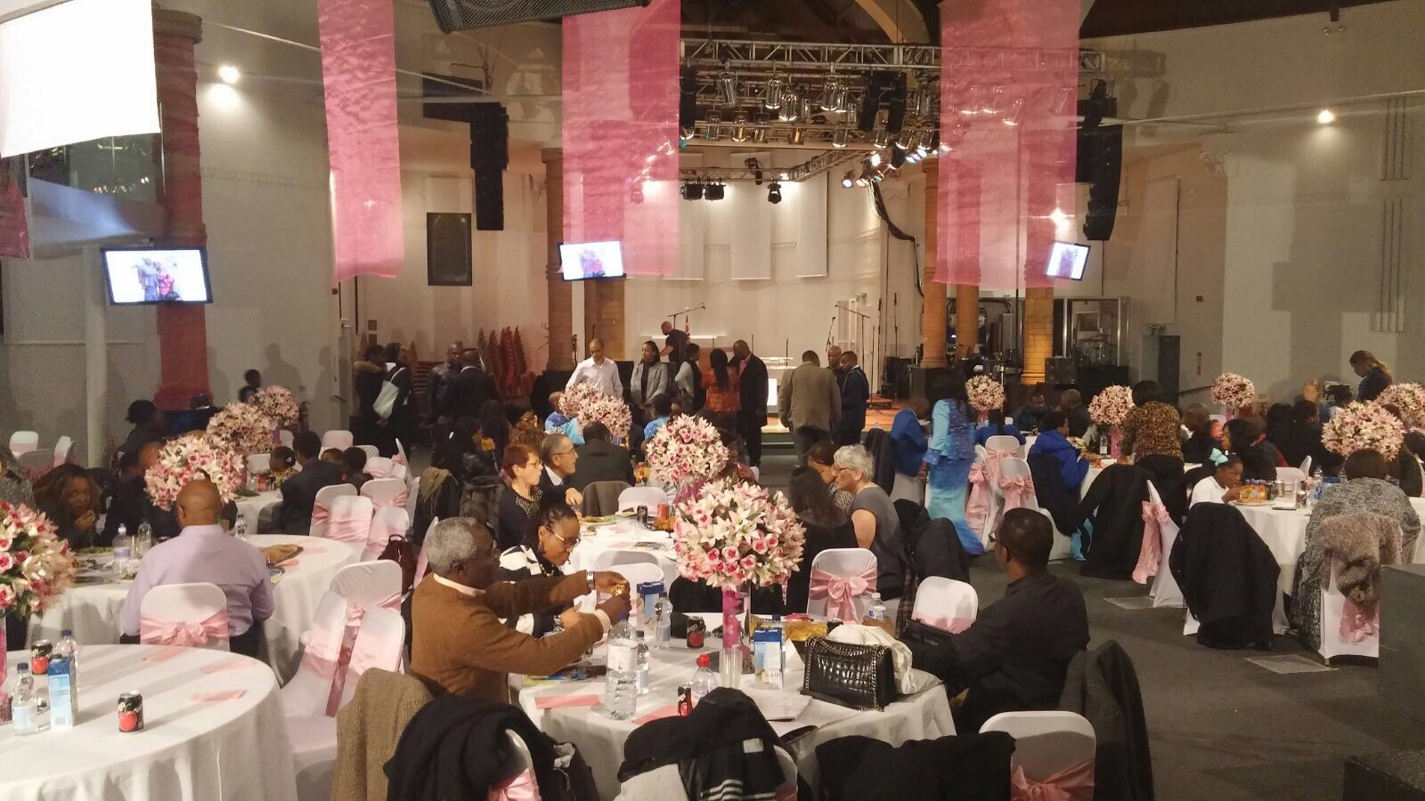 Diamond Arena event space with floral decor, ideal for banquets and celebrations.