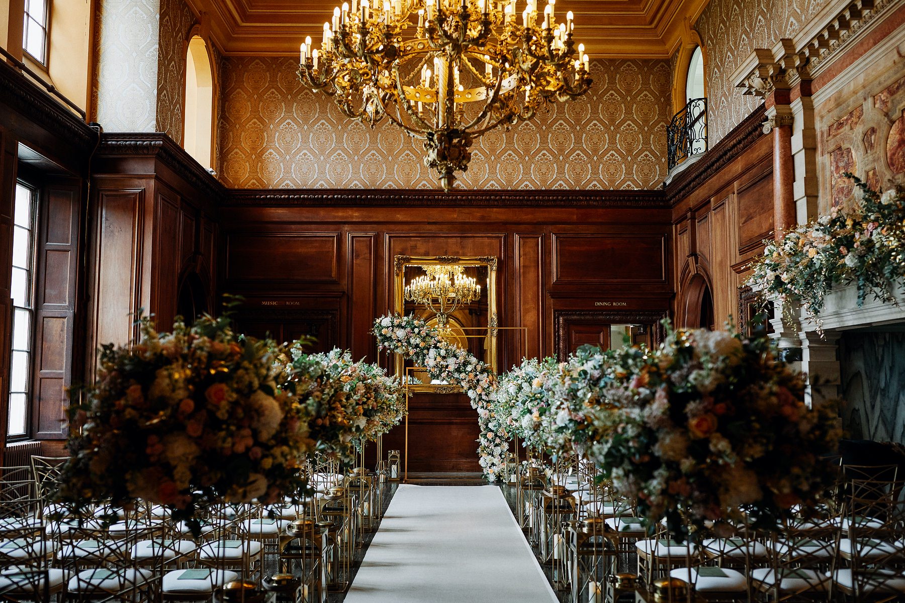 Addington Palace event space with chandelier, ideal for weddings and formal gatherings.