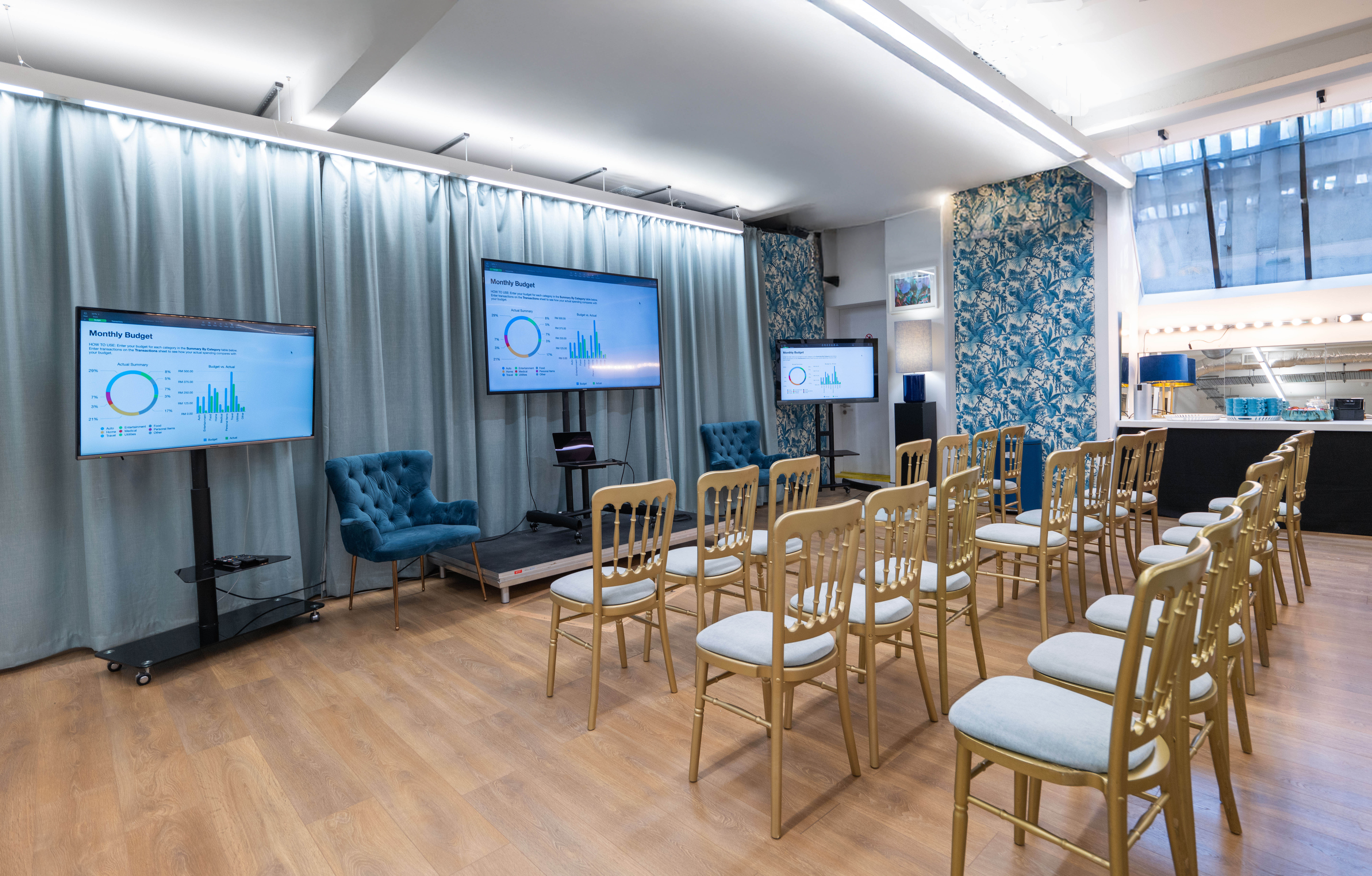 Lumiere Underwood meeting room, screens, workshop