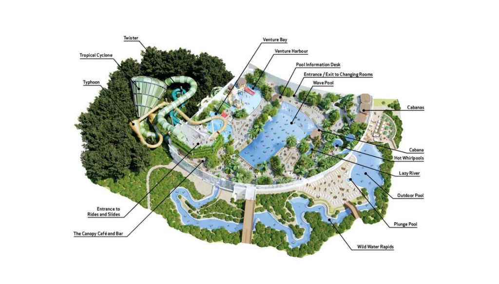 Grand Cascade water ride at Center Parcs Sherwood Forest, ideal for corporate retreats and family fun.
