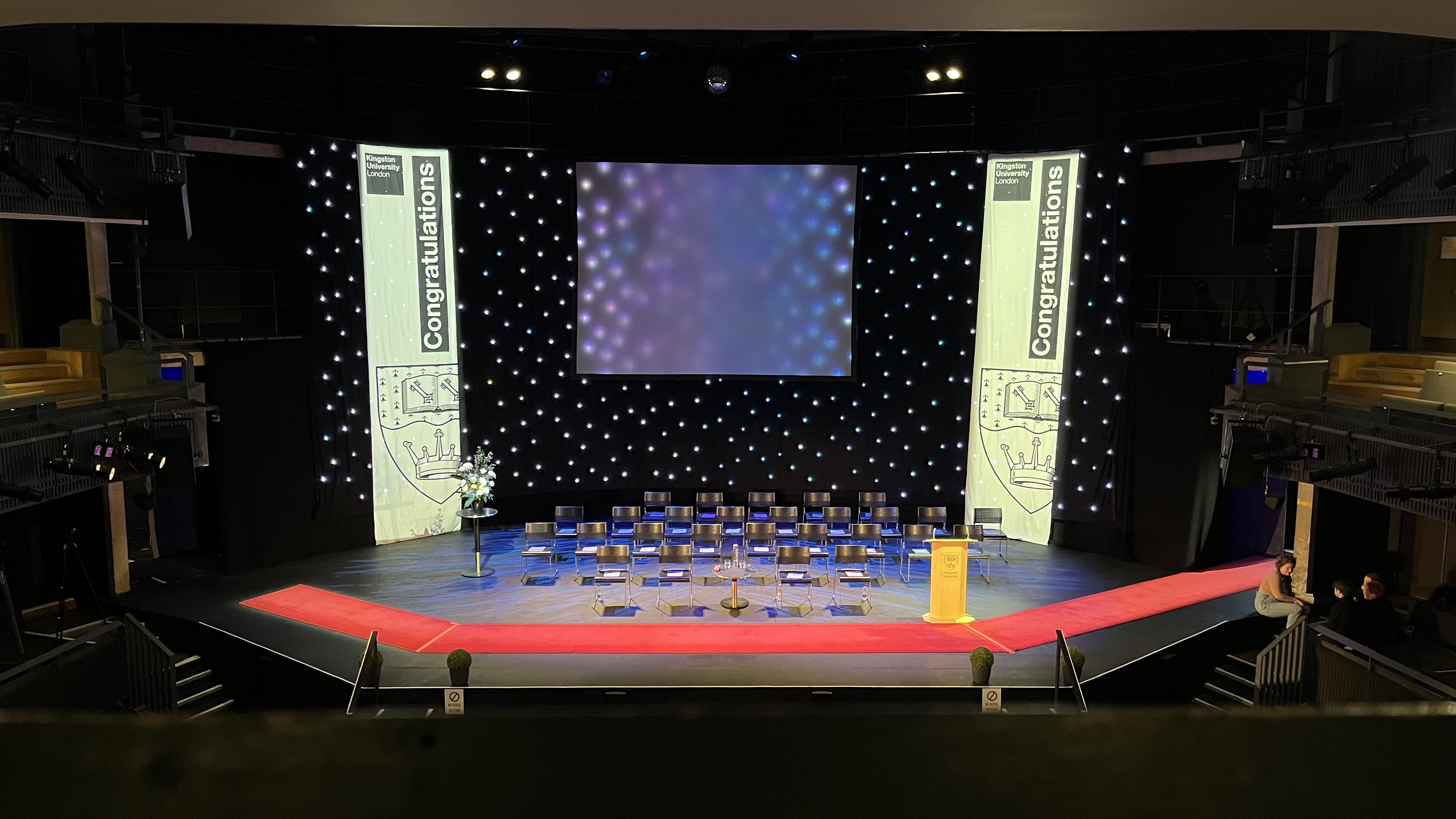 Main Auditorium at Rose Theatre ready for a professional conference with elegant stage setup.