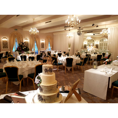 Elegant banquet hall at Moor Hall Hotel, perfect for weddings and formal events.