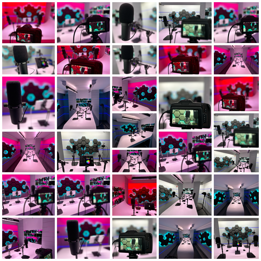 Redbridge Podcast Studio with vibrant backdrop for hybrid events and collaboration.