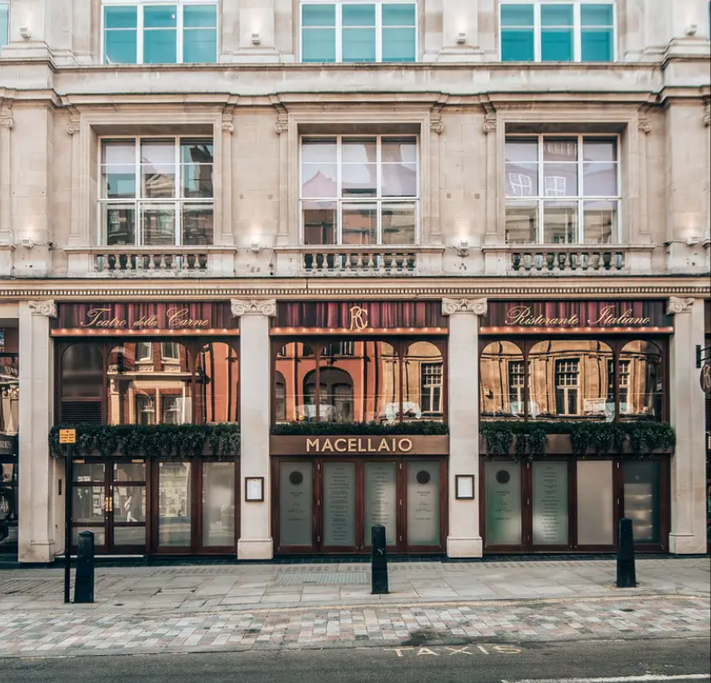 Elegant restaurant facade of MacellaioRC - SOHO, ideal for upscale events and gatherings.