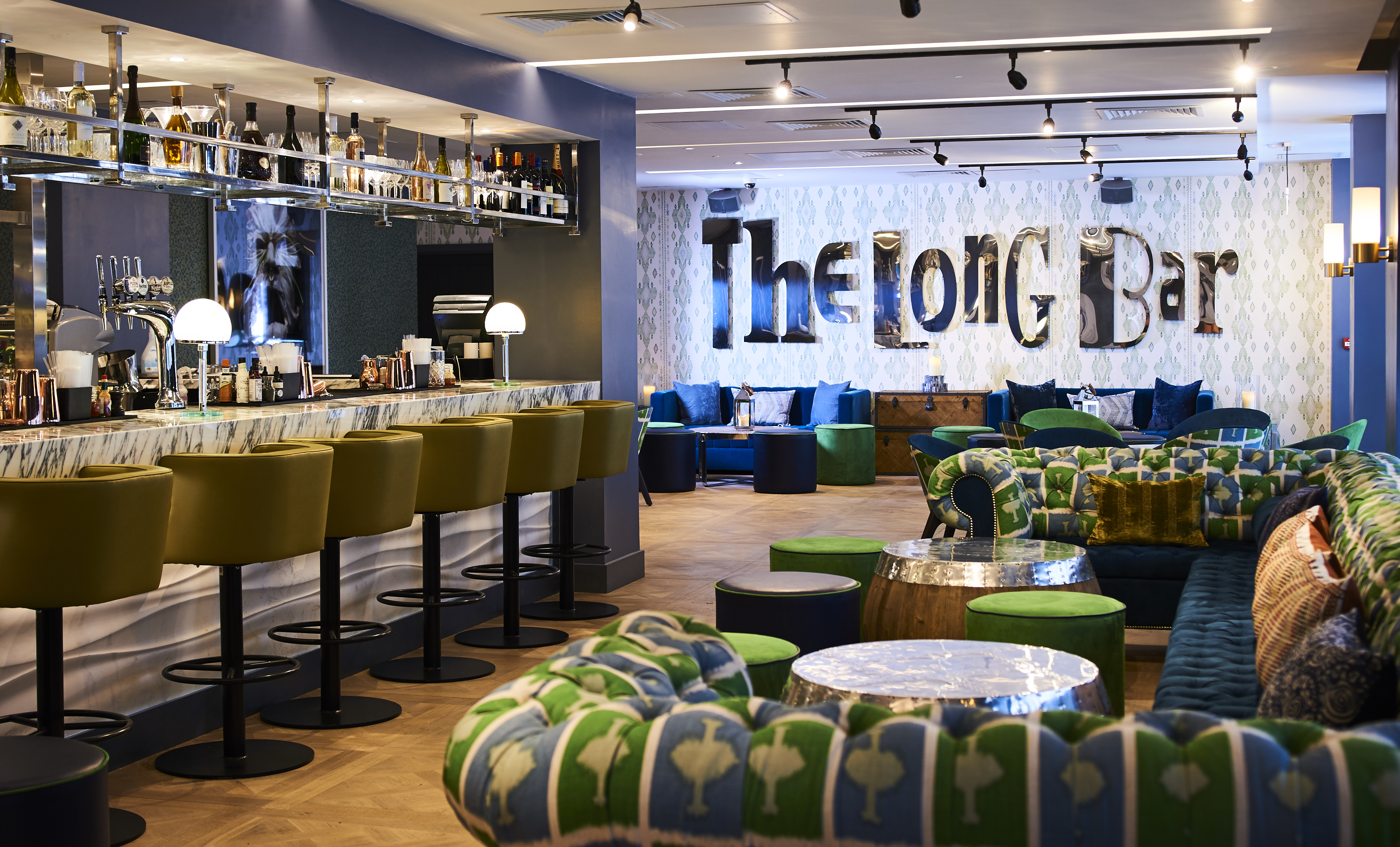 Stylish bar area at Guildford Harbour Hotel, ideal for networking and cocktail receptions.