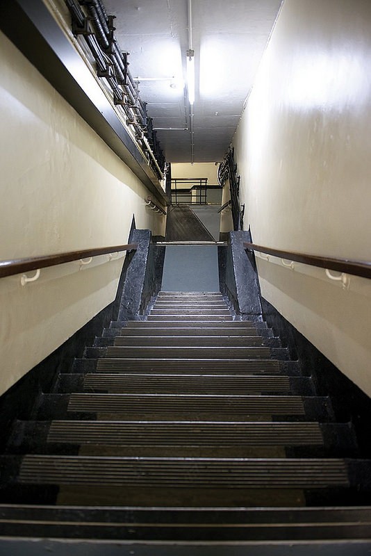 Control Room staircase in Battle of Britain Bunker, ideal for accessible meetings and events.