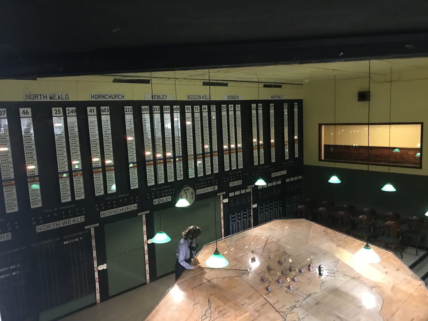 Control Room in Battle of Britain Bunker with octagonal table, ideal for events and meetings.