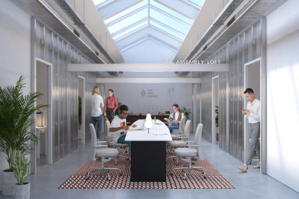 Modern meeting space with skylights at Hornsey Town Hall for workshops and gatherings.