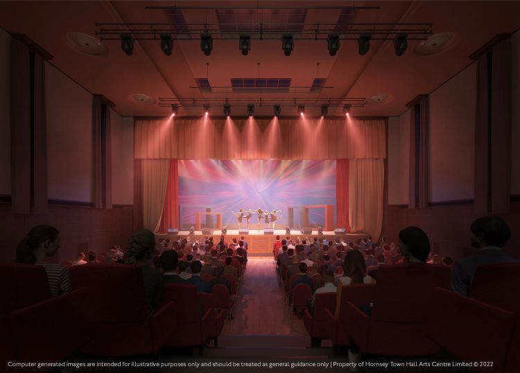 The Assembly Loft auditorium with vibrant lighting, ideal for conferences and performances.