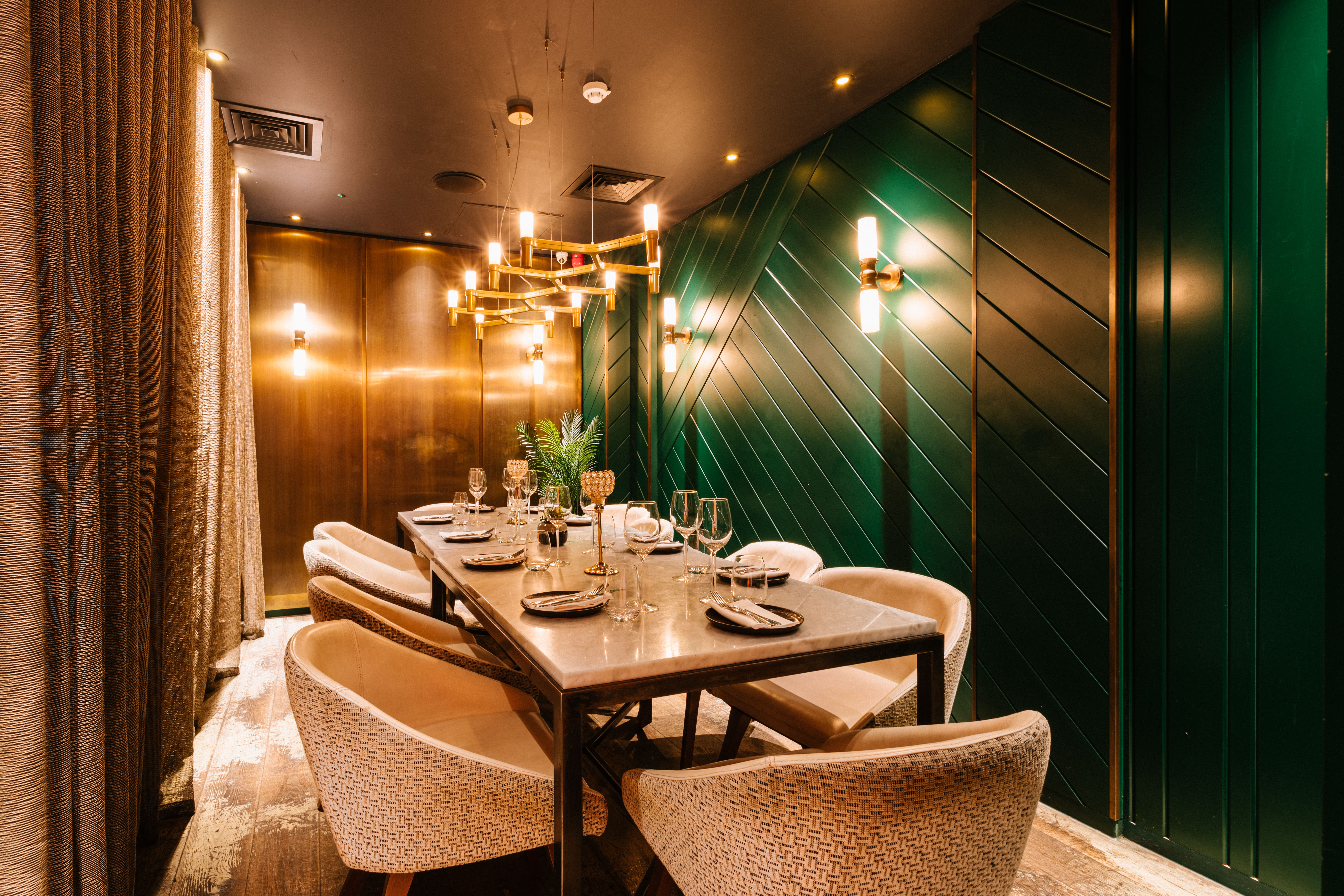 Elegant private dining room in Farzi London, ideal for corporate events and intimate dinners.