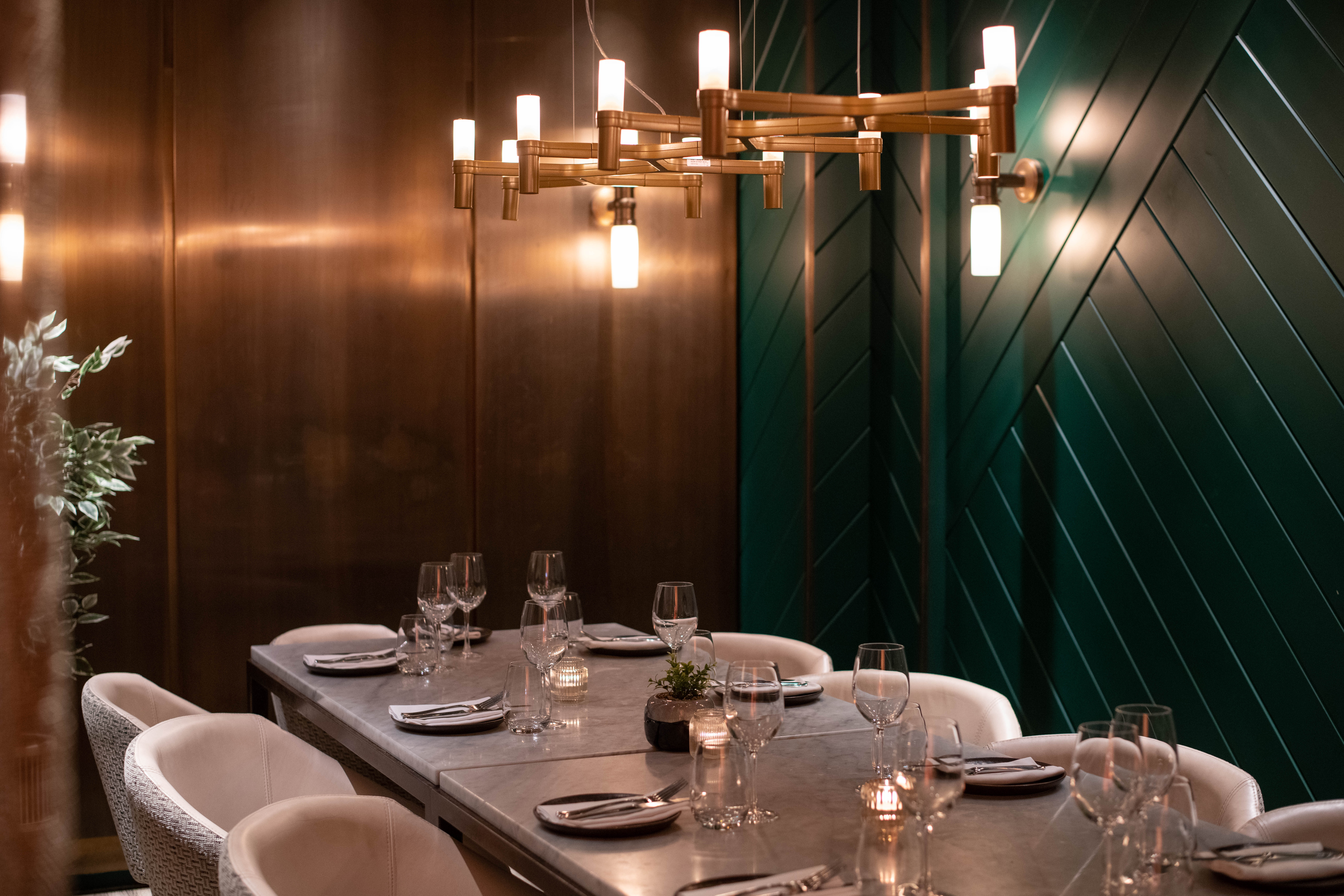 Elegant private dining room in Farzi London, ideal for intimate gatherings and corporate dinners.