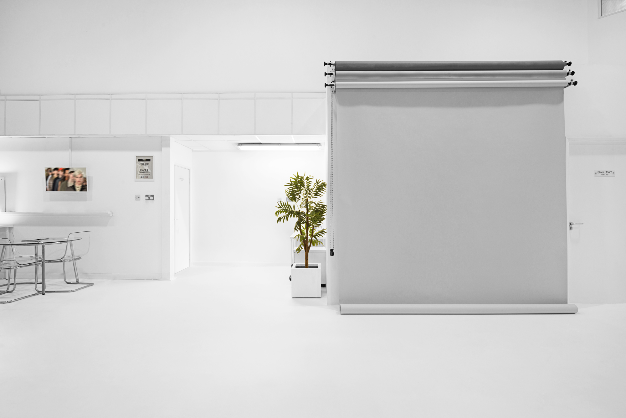 Minimalist event space at S2 Royal Arsenal Shoots, ideal for branding and networking.