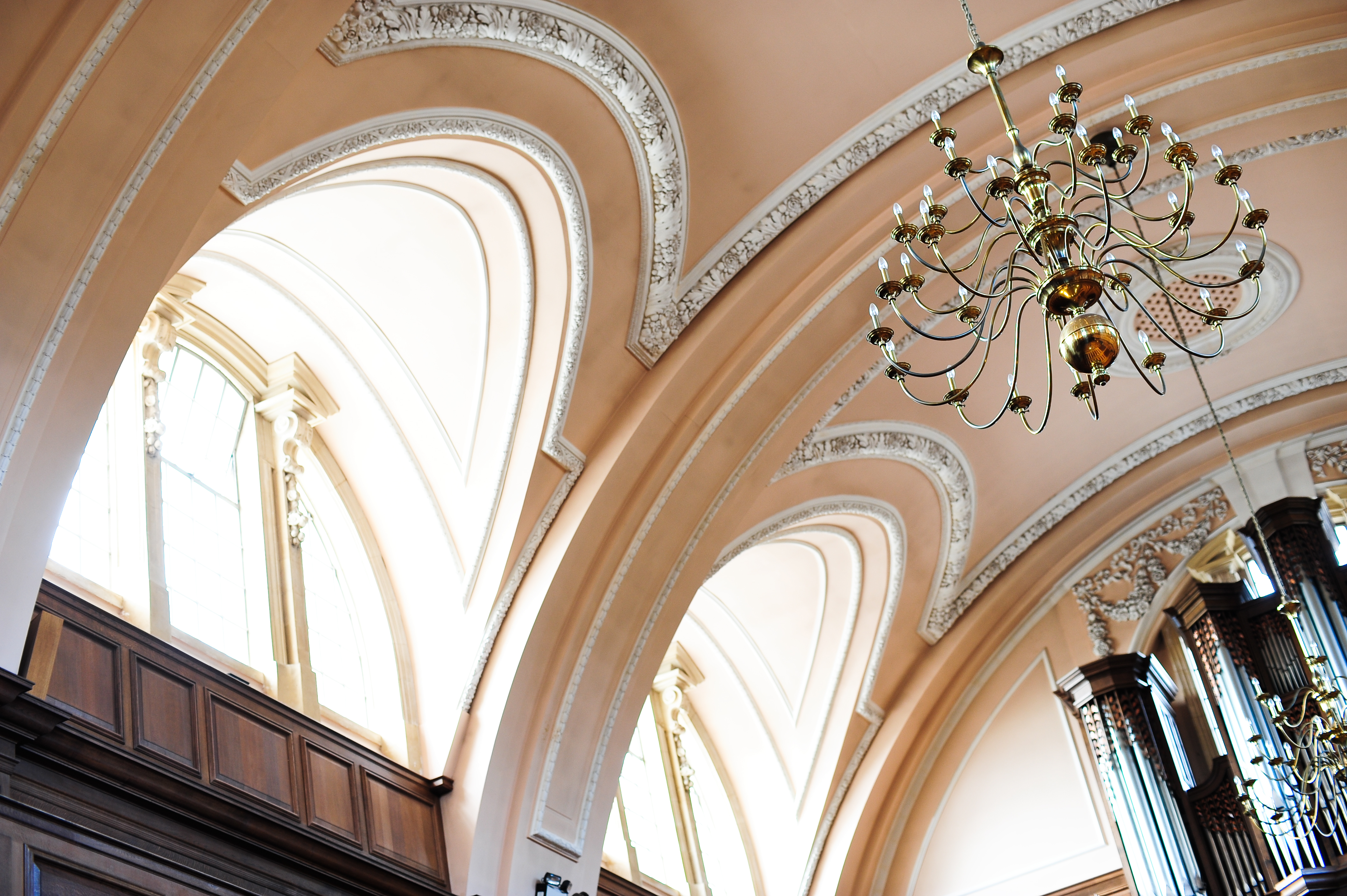 Elegant Great Hall at UCS Venues with arched ceilings, ideal for upscale events.