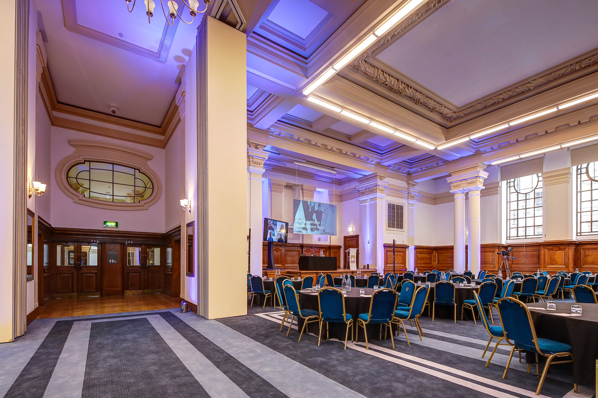 Lecture Hall in Central Hall Westminster, elegant venue for conferences and formal gatherings.