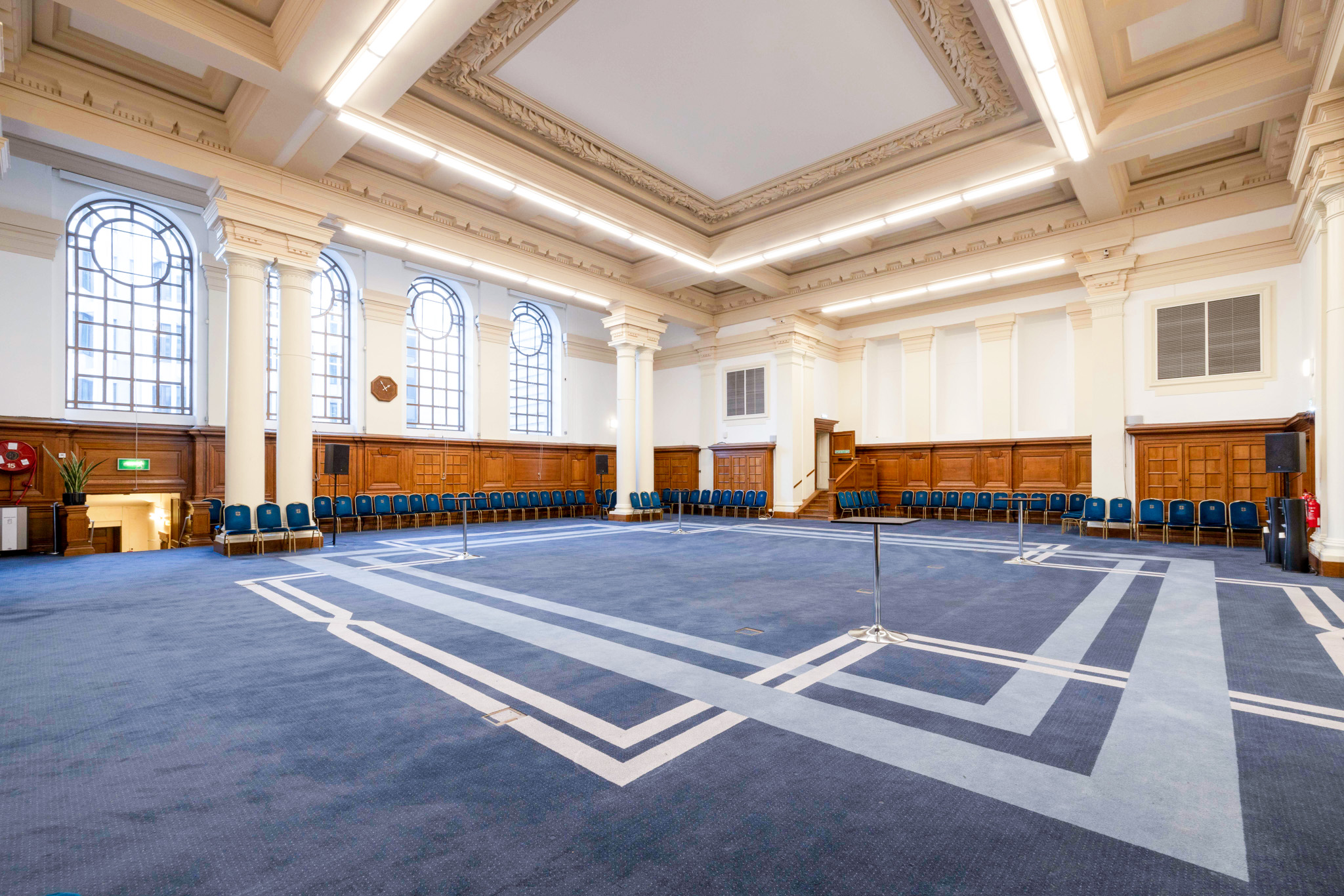 Lecture Hall in Central Hall Westminster, spacious venue with high ceilings for conferences.