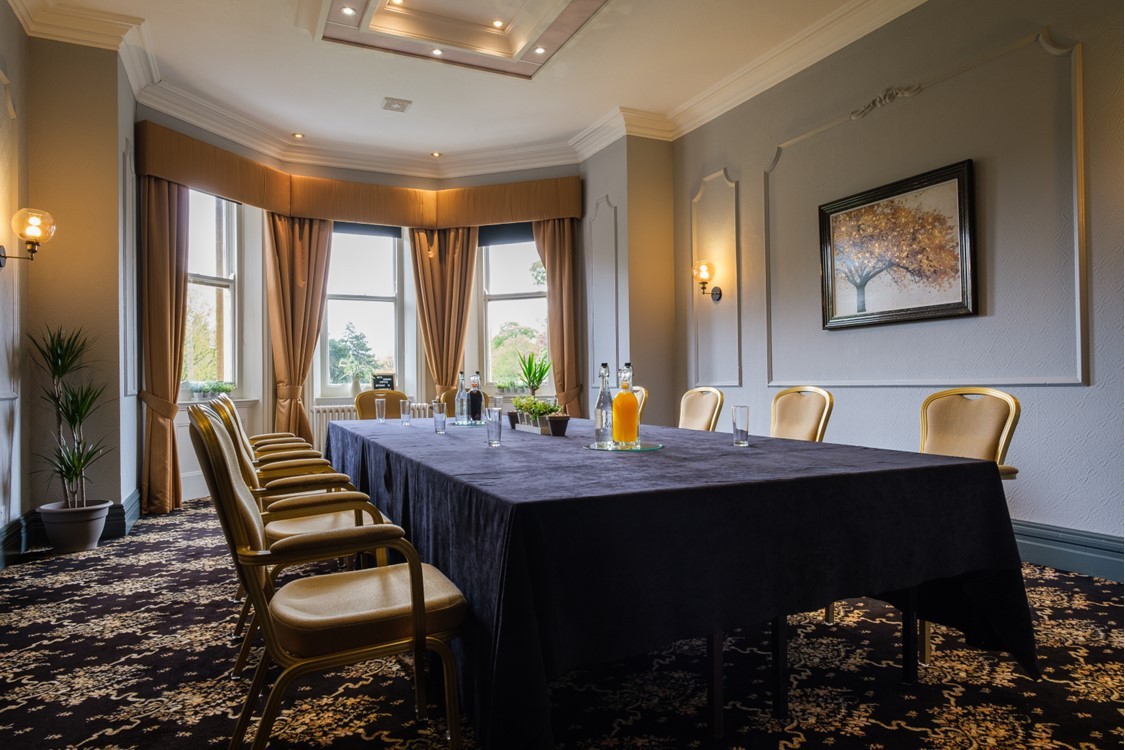 Wentworth Room at Moor Hall Hotel, elegant meeting space for corporate events.