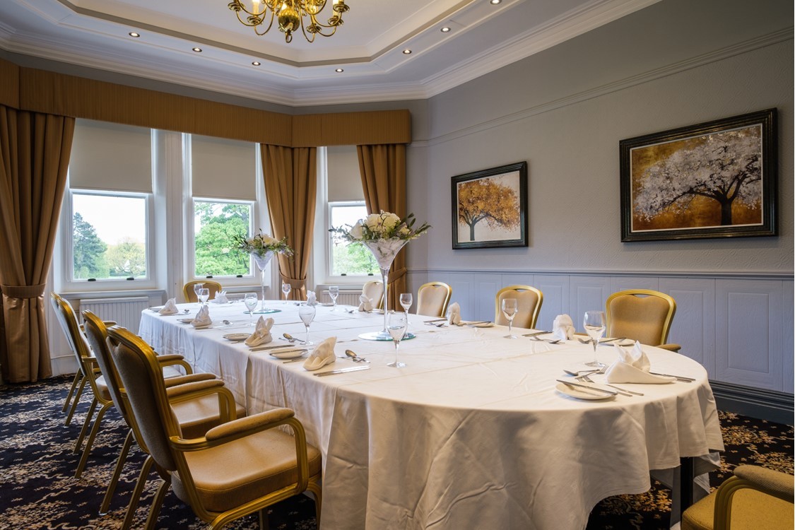 Longmoor Room at Moor Hall Hotel: elegant meeting space for corporate events.
