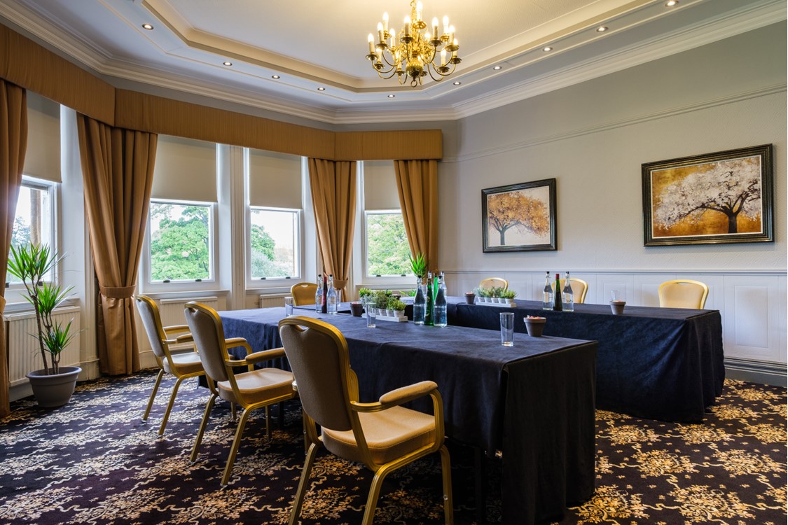 Elegant meeting room at Moor Hall Hotel & Spa, perfect for workshops and professional gatherings.