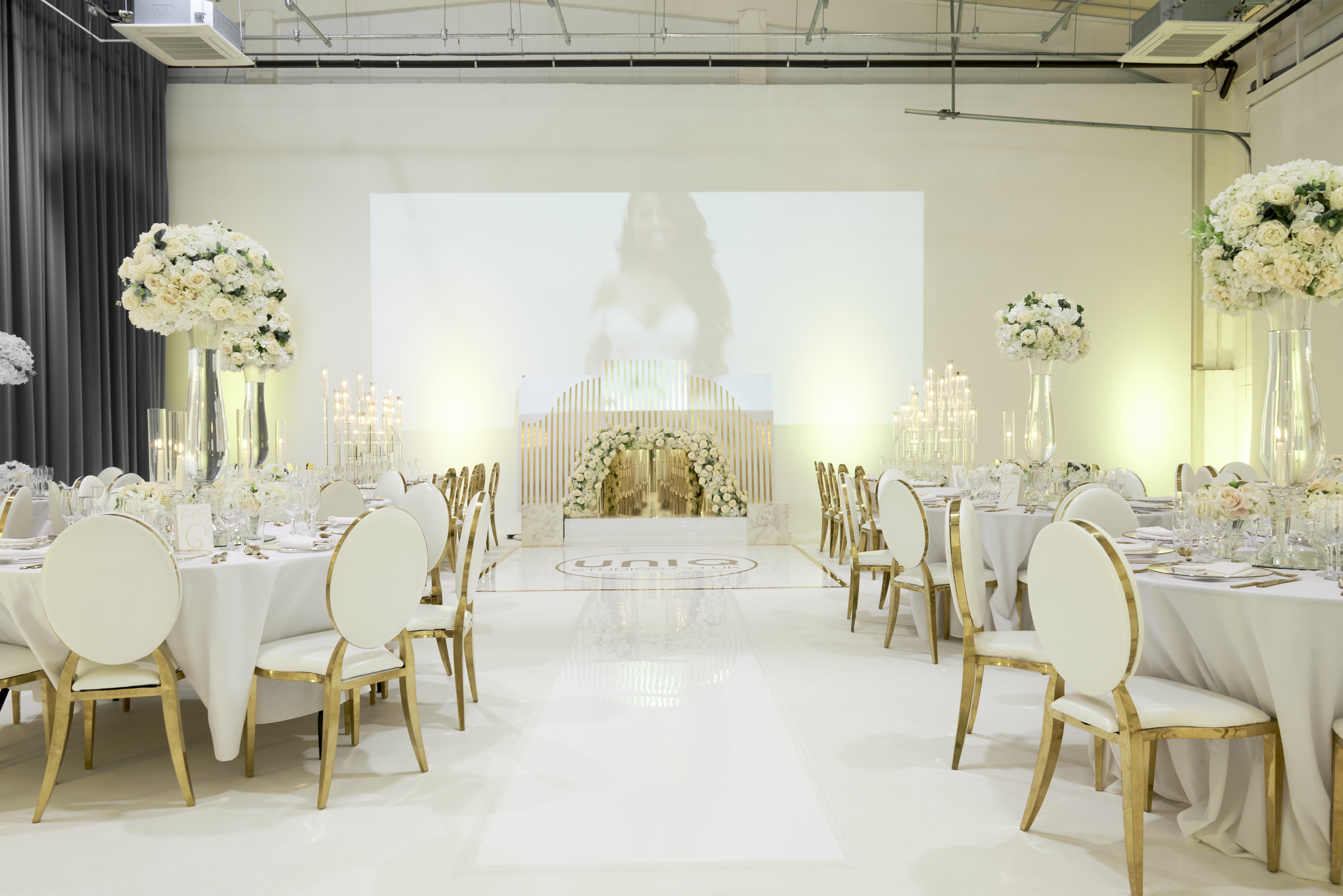 Elegant event space at S2 Royal Arsenal, ideal for weddings and upscale gatherings.