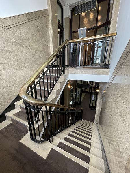 Elegant staircase in Old Docks House, perfect for events and networking.