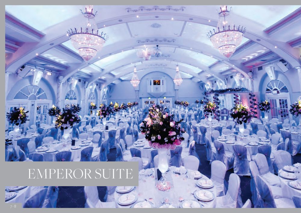 Elegant Emperor Suite with floral centerpieces, perfect for weddings and corporate events.