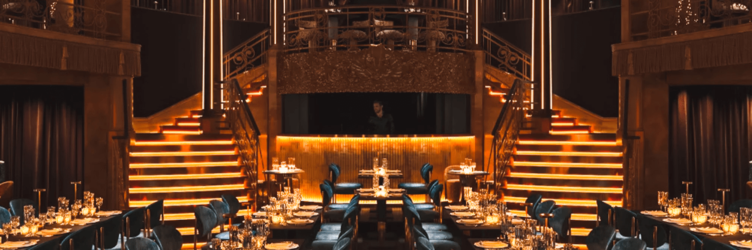 Sophisticated Mezzanine dining area in Lio London for upscale events and gatherings.