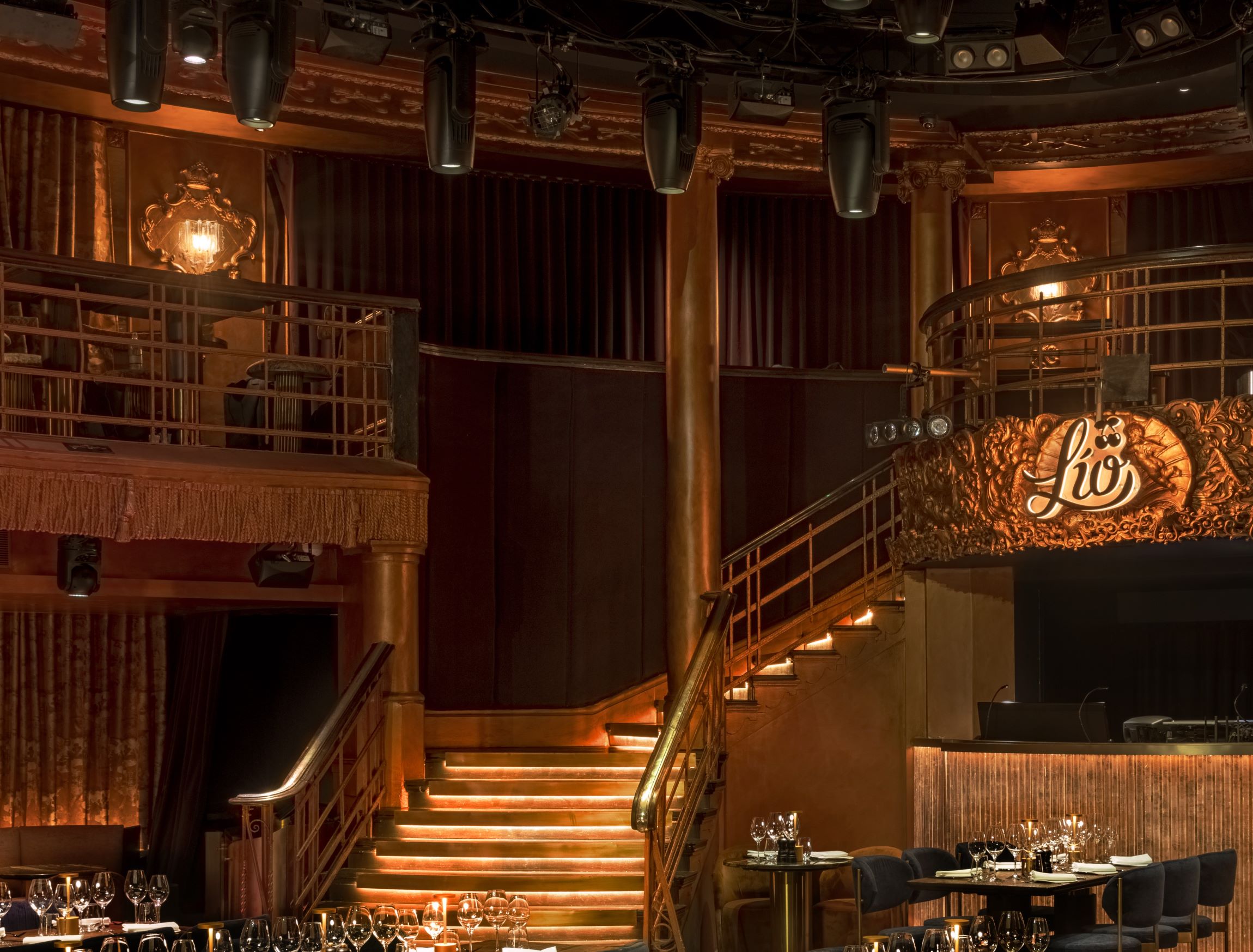 Mezzanine Area in Lio London: elegant event space with tiered seating for corporate events.