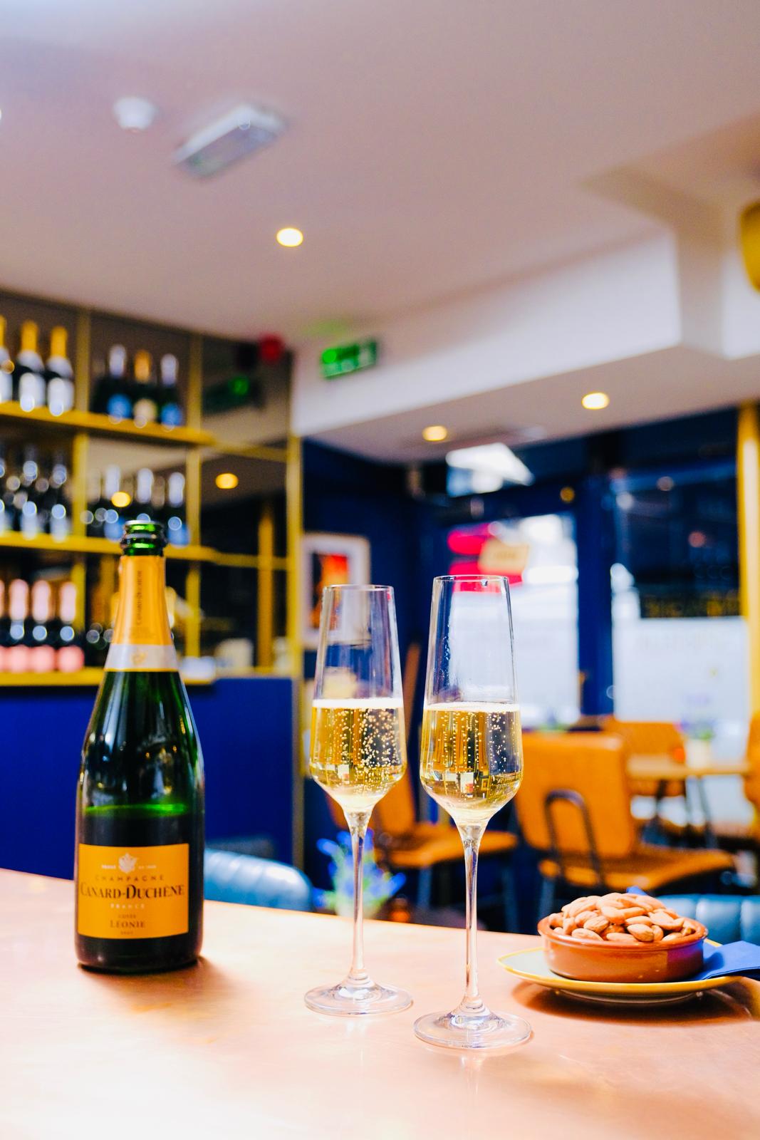Stylish Voila! Wine Bar venue with sparkling wine, ideal for networking events and receptions.