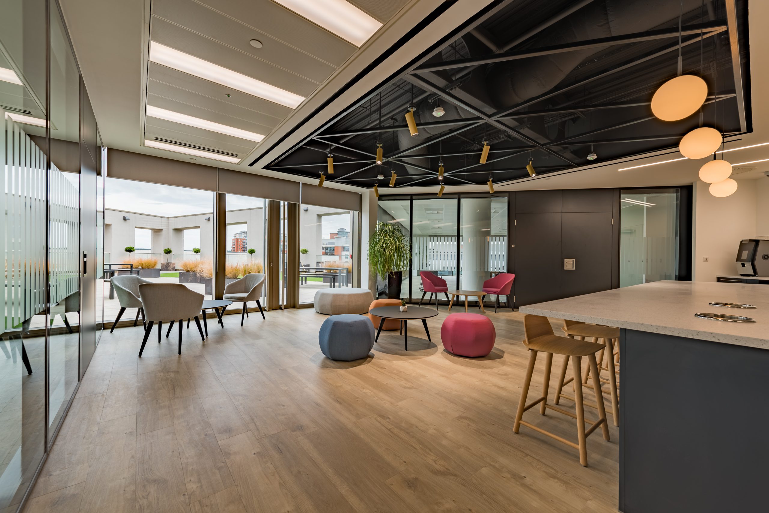 Modern meeting space in The Terrace with natural light for collaboration and networking.