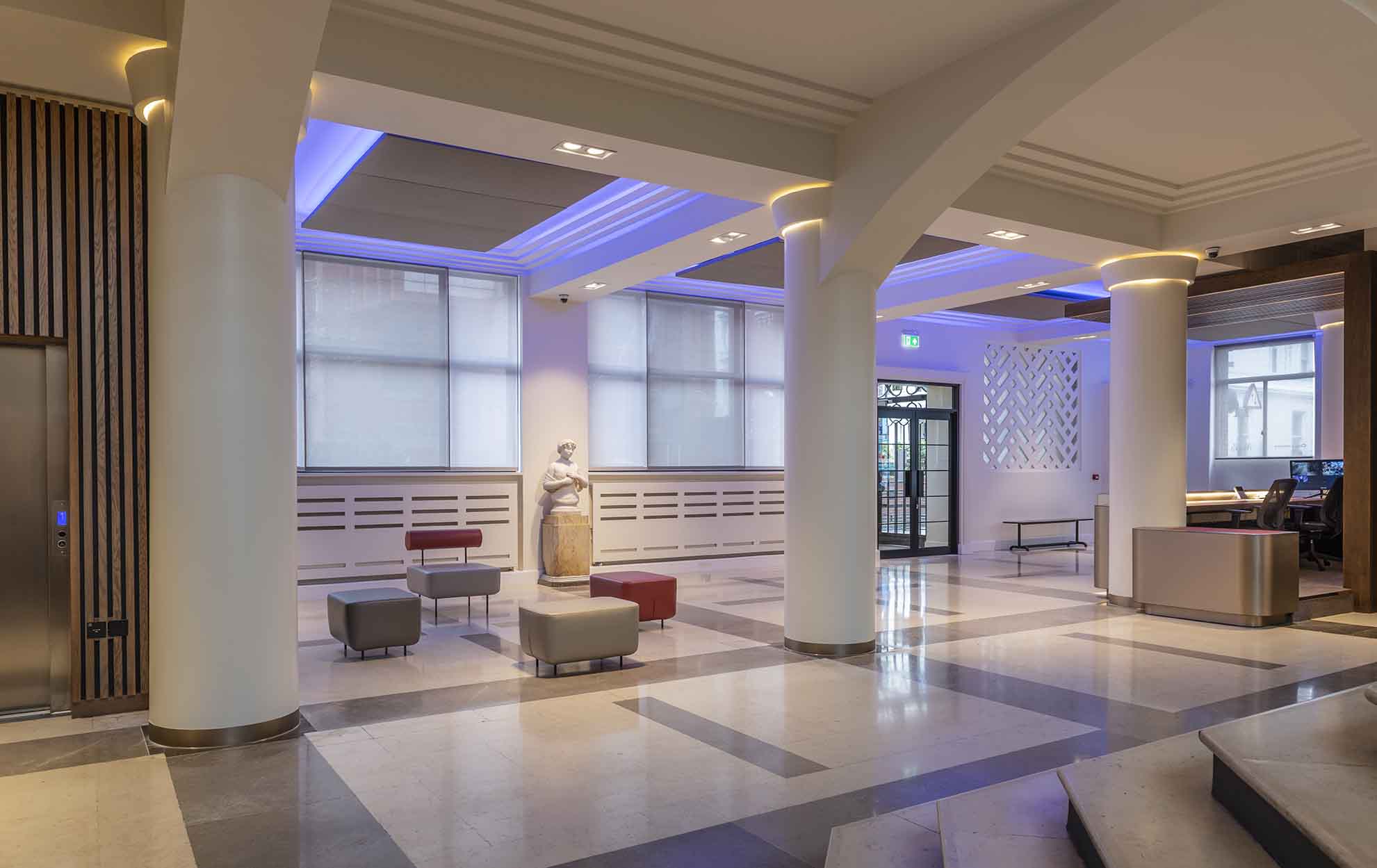 Modern lobby at Institut français du Royaume-Uni, ideal for events and gatherings.