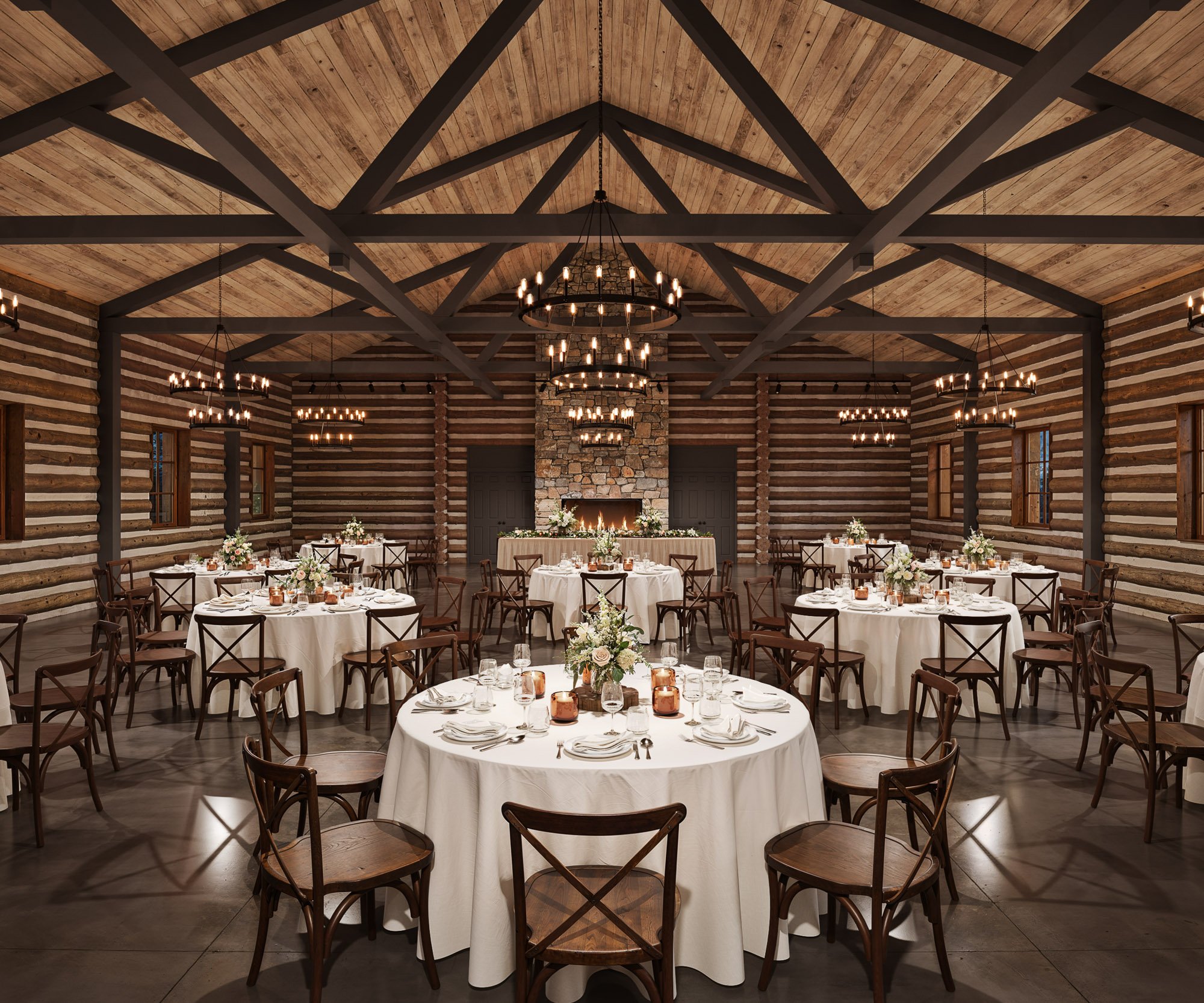 Casa De Salinas rustic event venue with stone fireplace for luxury weddings and corporate retreats.